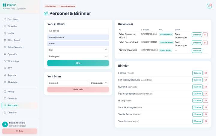 Call Center — Kurumsal Talep ve Çağrı Merkezi Platformu